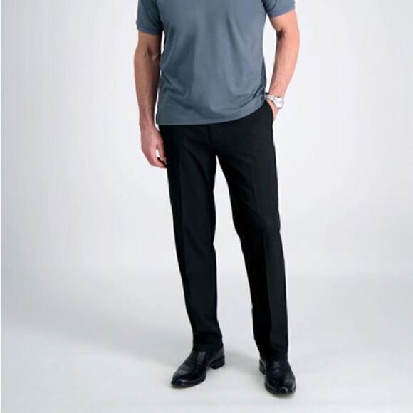 Men 34x32 Straught Fit All Day Comfort Flex 3” Waistband Grey Black Dress Pants - Picture 1 of 16